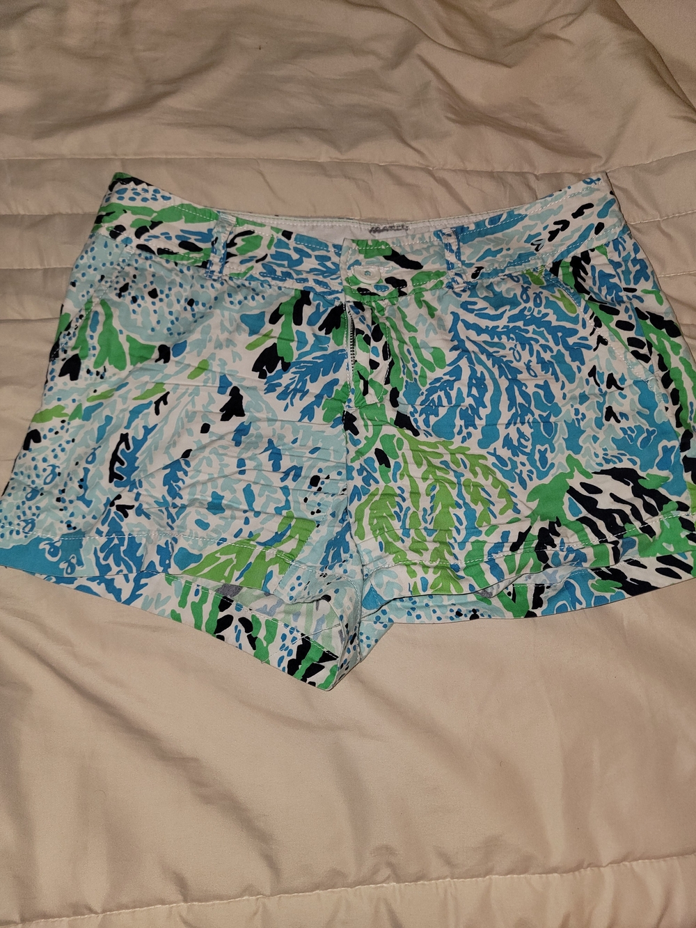 Lilly Pulitzer Blue, Green & White Printed Jean Shorts